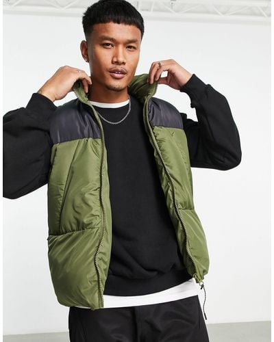 ASOS Puffer Gilet With Contrast Panel - Green