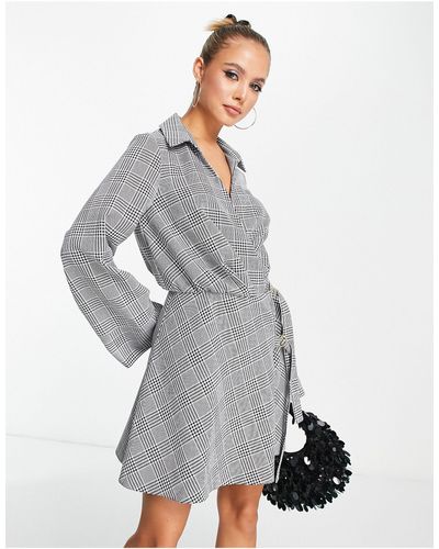 ASOS Collared Wrap Mini Dress With D-ring Tie Detail - Gray