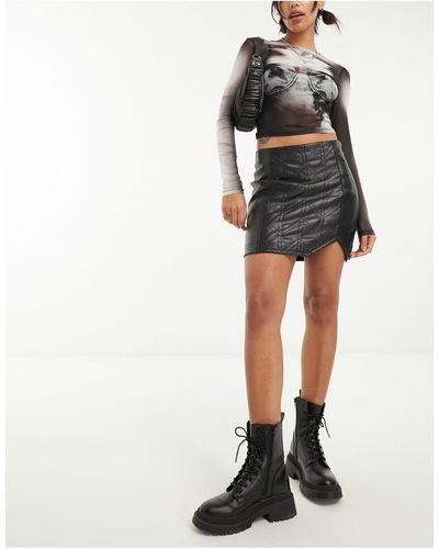 ASOS Faux Leather Quilted Mini Skirt - Black