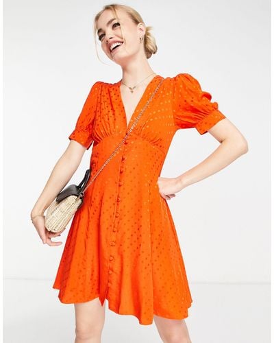 TOPSHOP Spot Print Jacquard Mini Tea Dress - Red