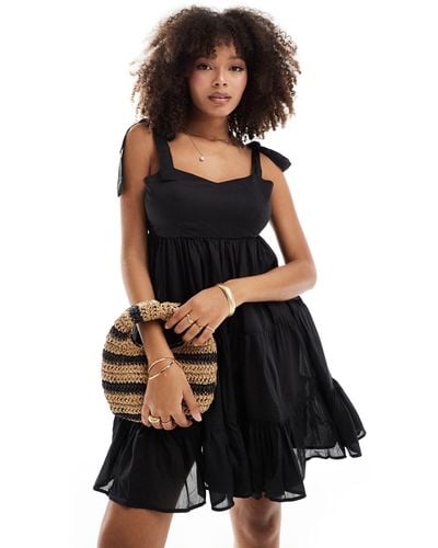 Vero Moda Tie Shoulder Tiered Beach Mini Dress - Black