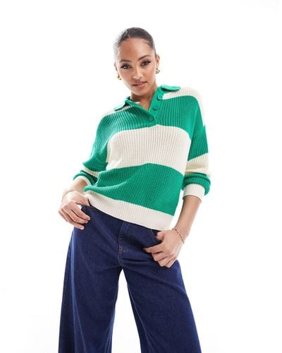 Stradivarius Pull oversize à col polo - rayures es - Bleu