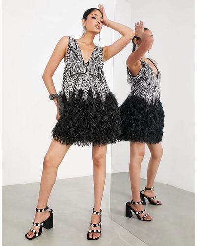 ASOS Mini-jurk Met Kristallen, Kralen En Imitatieveren Langs - Zwart