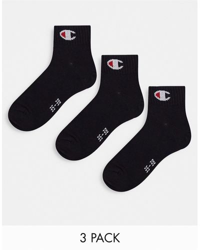 Champion 3 Pack Logo Ankle Socks - Black
