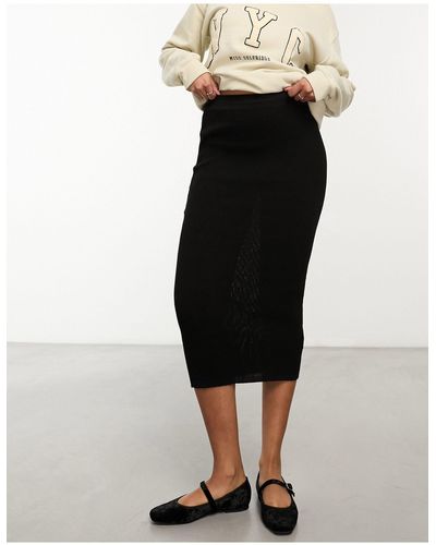 Pull&Bear Knitted Rib Maxi Skirt - Black