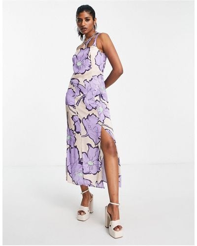 TOPSHOP Large Outlined Floral Midi Slip Dress - Purple