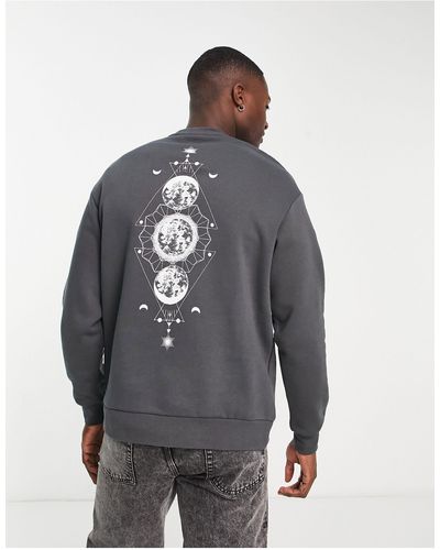 SELECTED Oversized Sweat With Celestial Back Print - Grey