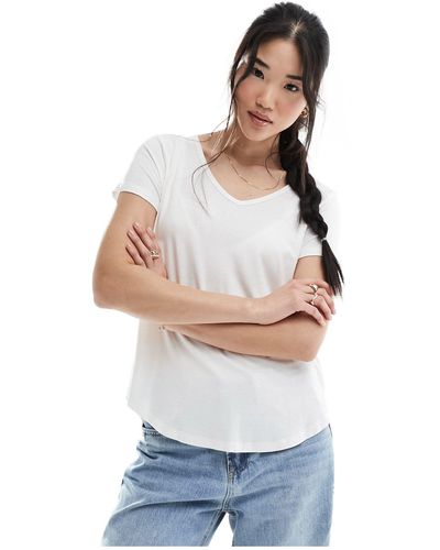 Hollister T-shirt a maniche corte bianca con logo e scollo a v - Bianco