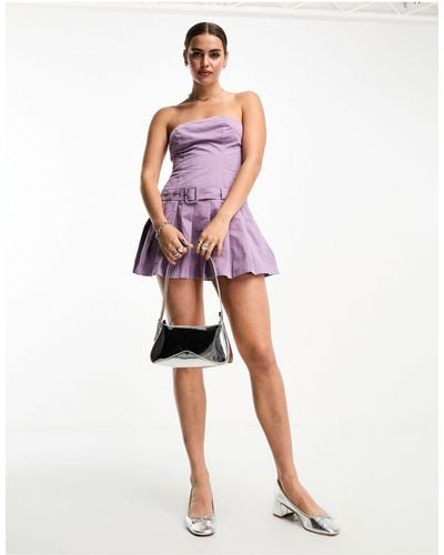 Bailey Rose Bandeau Y2k Mini Pleated Dress With Belt Detail-purple - Pink