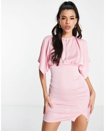 ASOS Keyhole Bodice Satin Angel Sleeve Mini Dress - Pink