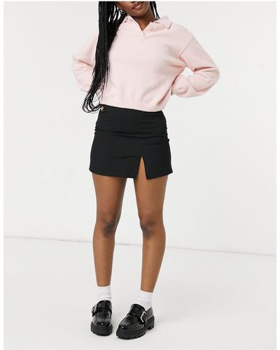 Pull&Bear 90s Mini Skirt With Split - Black