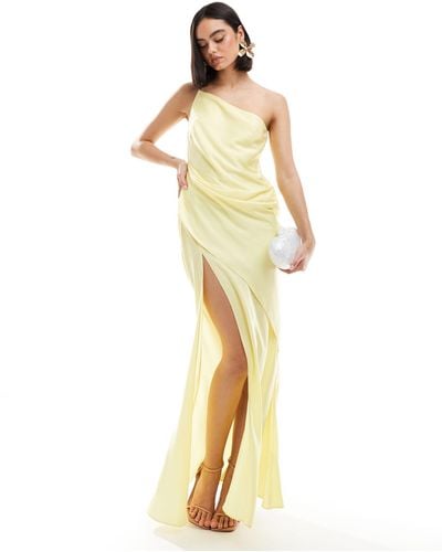 ASOS Satin One Shoulder Maxi Dress With Thigh Split - Metallic