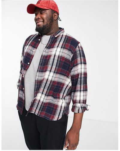 French Connection Plus Long Sleeve Multi Check Flannel Shirt - Blue