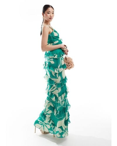 Pretty Lavish Exclusive To Asos Piper Ruffle Maxi Dress - Green