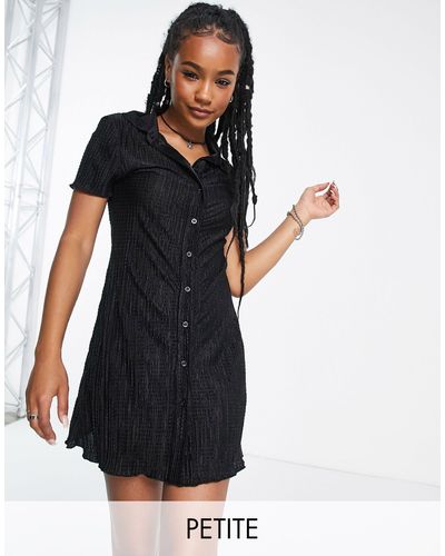 Topshop Unique Mini-jurk Met Knoopsluiting, Kraag En Textuur - Zwart