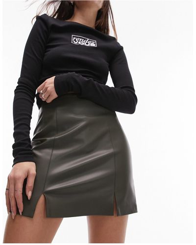TOPSHOP Faux Leather Miniskirt - Black