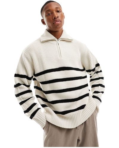 Bershka 1/4 Zip Knitted Sweater - White