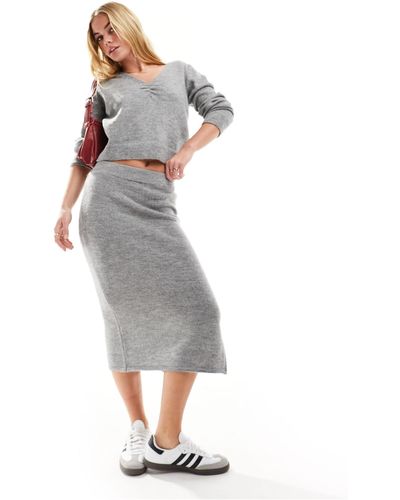 Jdy Knitted Midi Skirt Co-ord - Grey