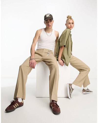 Collusion Unisex - pantalon coupe droite ample en lin - champignon - Neutre