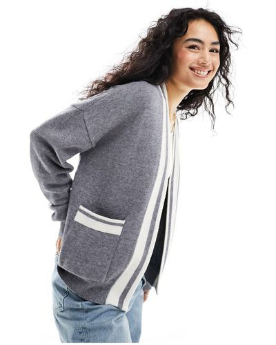 ASOS Edge To Edge Cardigan With Tipping - Grey