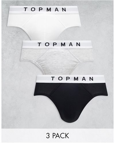 TOPMAN Confezione da 3 slip neri, bianchi e grigio mélange con fascia - Bianco