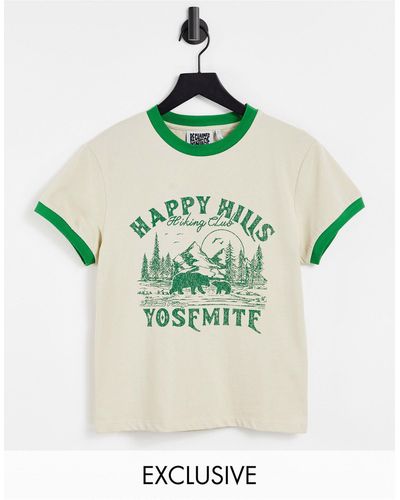 Reclaimed (vintage) Inspired Cotton Ringer T-shirt With Happy Hills Print - Green