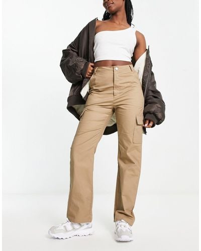 In The Style High Waist Straight Leg Cargo Trousers - Natural