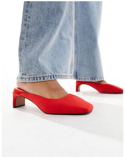 ASOS Soy Square Toe Mid Heeled Mules - Red