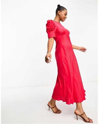 Nobody's Child Moria Midi Dress With exaggerated Sleeves - Red