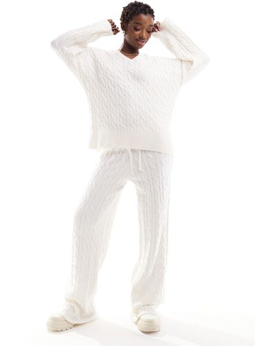 NA-KD Pantalon d'ensemble droit en maille torsadée - cassé - Blanc