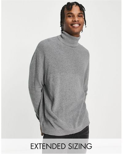 ASOS Lightweight Oversized Rib Roll Neck Sweater - Grey