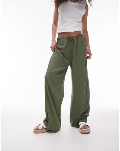 TOPSHOP Pantalon droit casual effet froissé avec lien - Vert