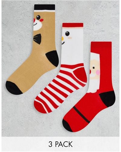 Brave Soul Christmas Novelty 3 Pack Socks - Red