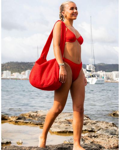 South Beach X Miss Molly - Hoogopgesneden Bikinibroekje Van Kreukelstof - Rood