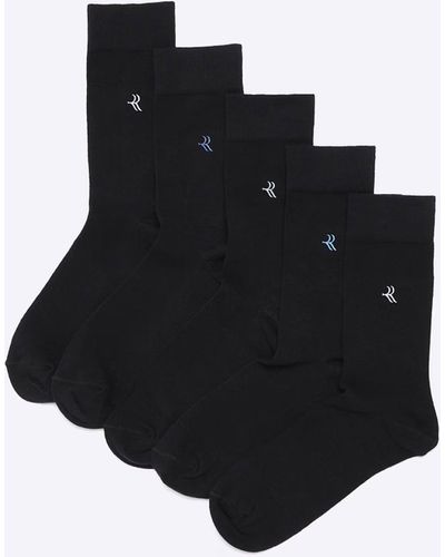 River Island 5 Pack Mix Embroidered Socks - Black