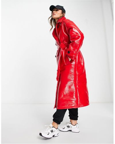 ASOS Oversized Bonded Borg And Vinyl Trench Coat And - Red