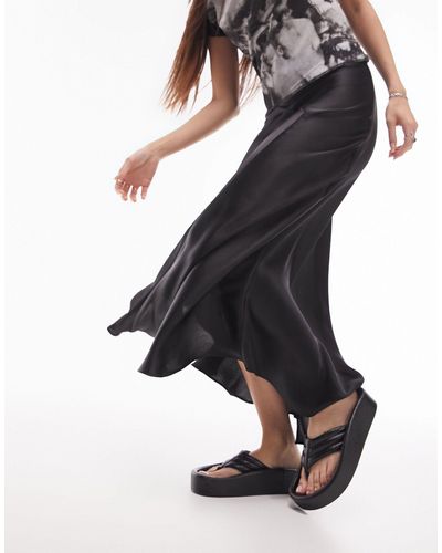 TOPSHOP Asymmetric Fishtail Midi Skirt - Black