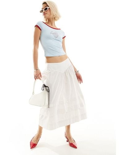 Motel Waist Detail Pleated Cotton Midi Skirt - White