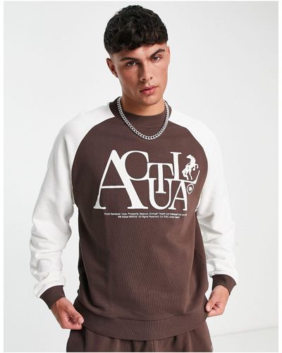 ASOS Asos Actual Co-ord Oversized Sweatshirt With Raglan Sleeves And Logo - Brown