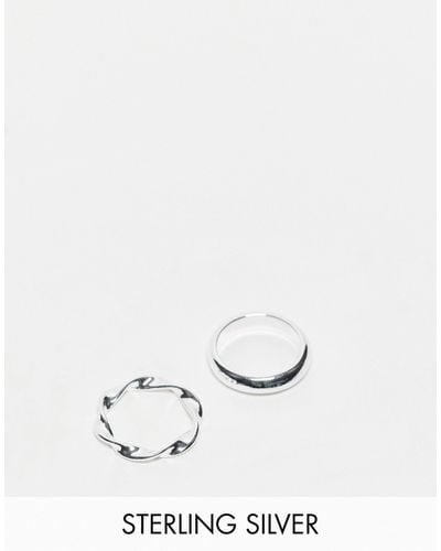 ASOS Plated Pack Of 2 Rings With Twist Design - White