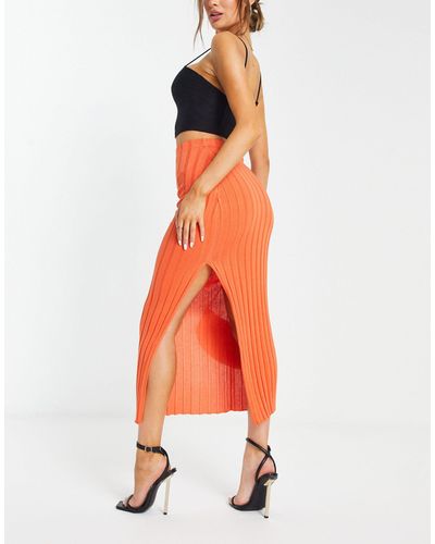 Pretty Lavish Lightweight Knit Midi Skirt Co-ord - Orange