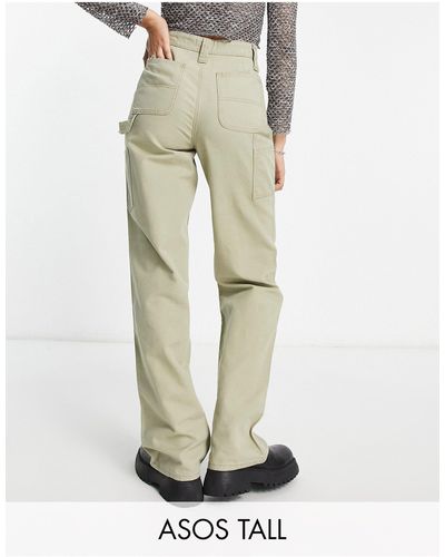ASOS Tall - pantalon cargo minimaliste à coutures contrastantes - kaki - Blanc