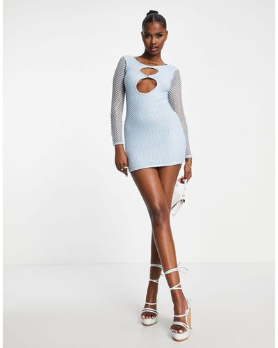 Rebellious Fashion Mesh Insert Bodycon Mini Dress - Blue