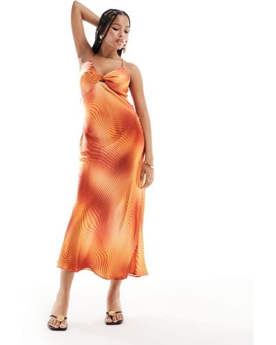 ASOS Satin Twist Bust Strappy Cami Midi Dress - Orange