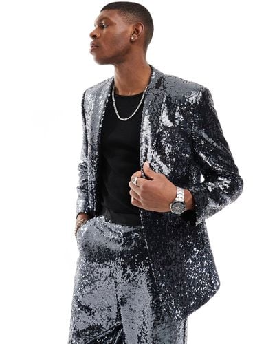 ASOS Relaxed Sequin Suit Jacket - Black