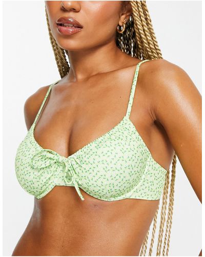 Monki Ruched Bikini Top - Green