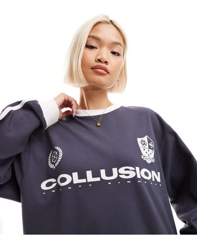 Collusion Oversized Pique Football T-shirt - Blue