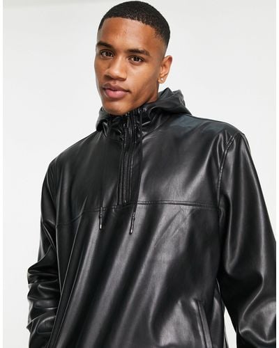 Urbancode Faux Leather Overhead Quarter Zip Coat - Black