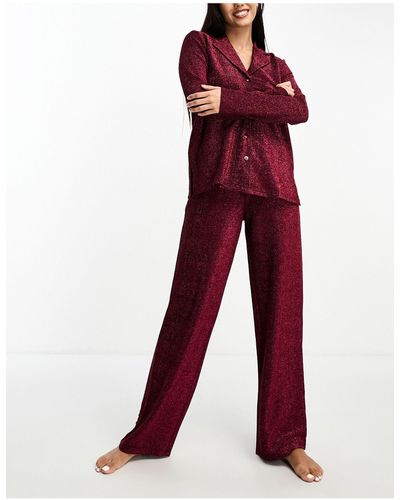 ASOS Glitter Shirt & Trouser Pyjama Set - Red