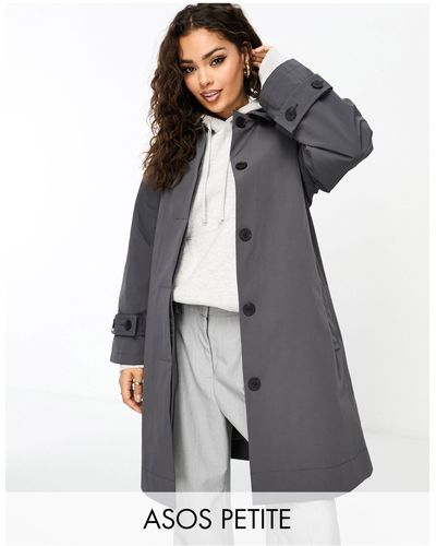 ASOS Asos Design Petite Short Belted Top Collar Trench Coat - Gray